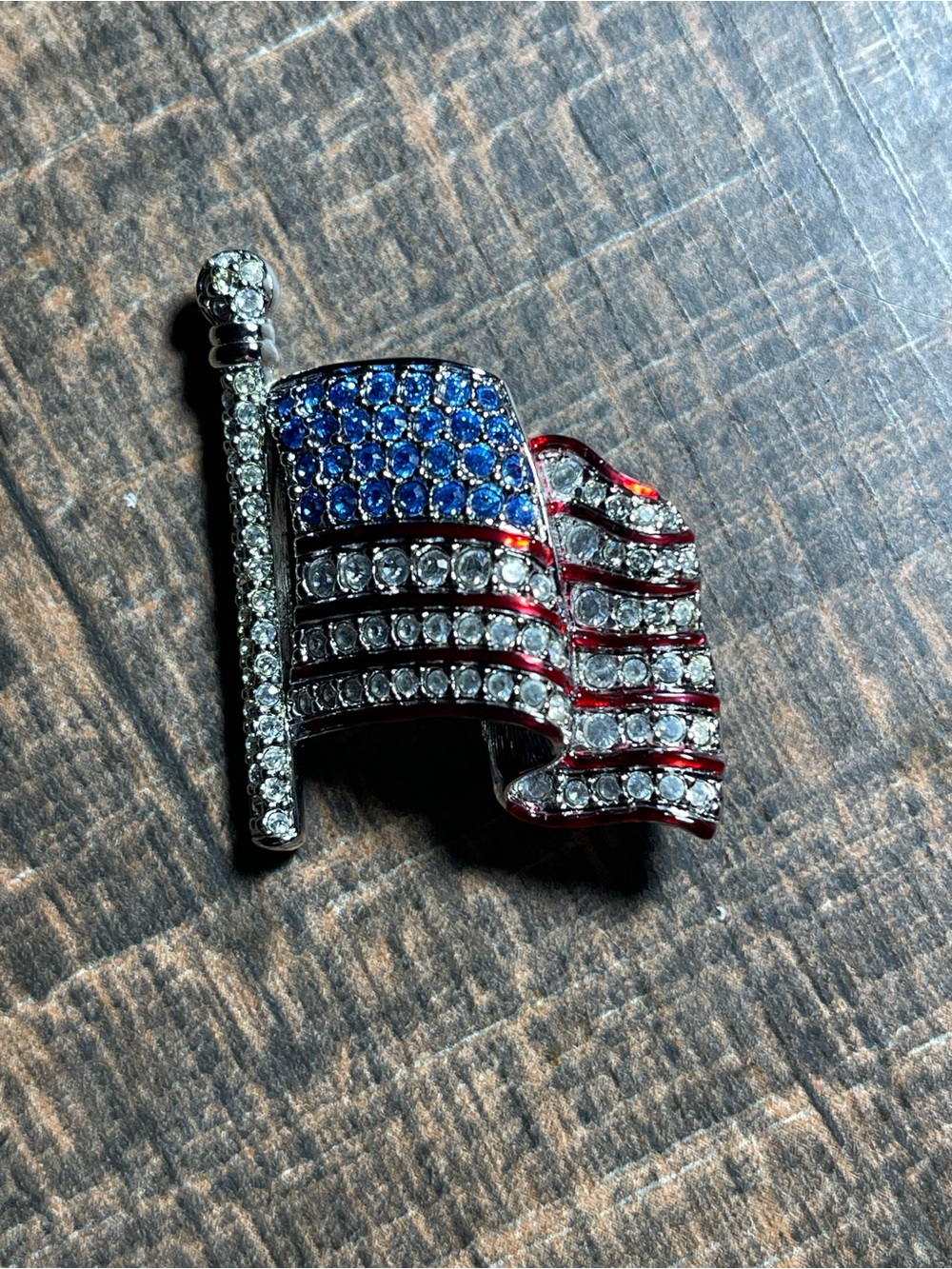 Swarovski Red, White & Blue Crystal American Flag Brooch